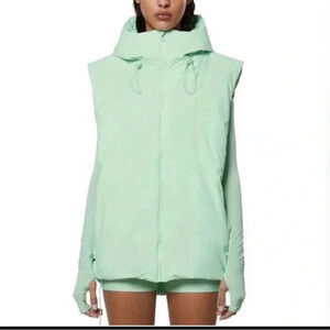 NWT Rains Loop Vest Waterproof, Windproof Hood Mineral Green Large Full Zip